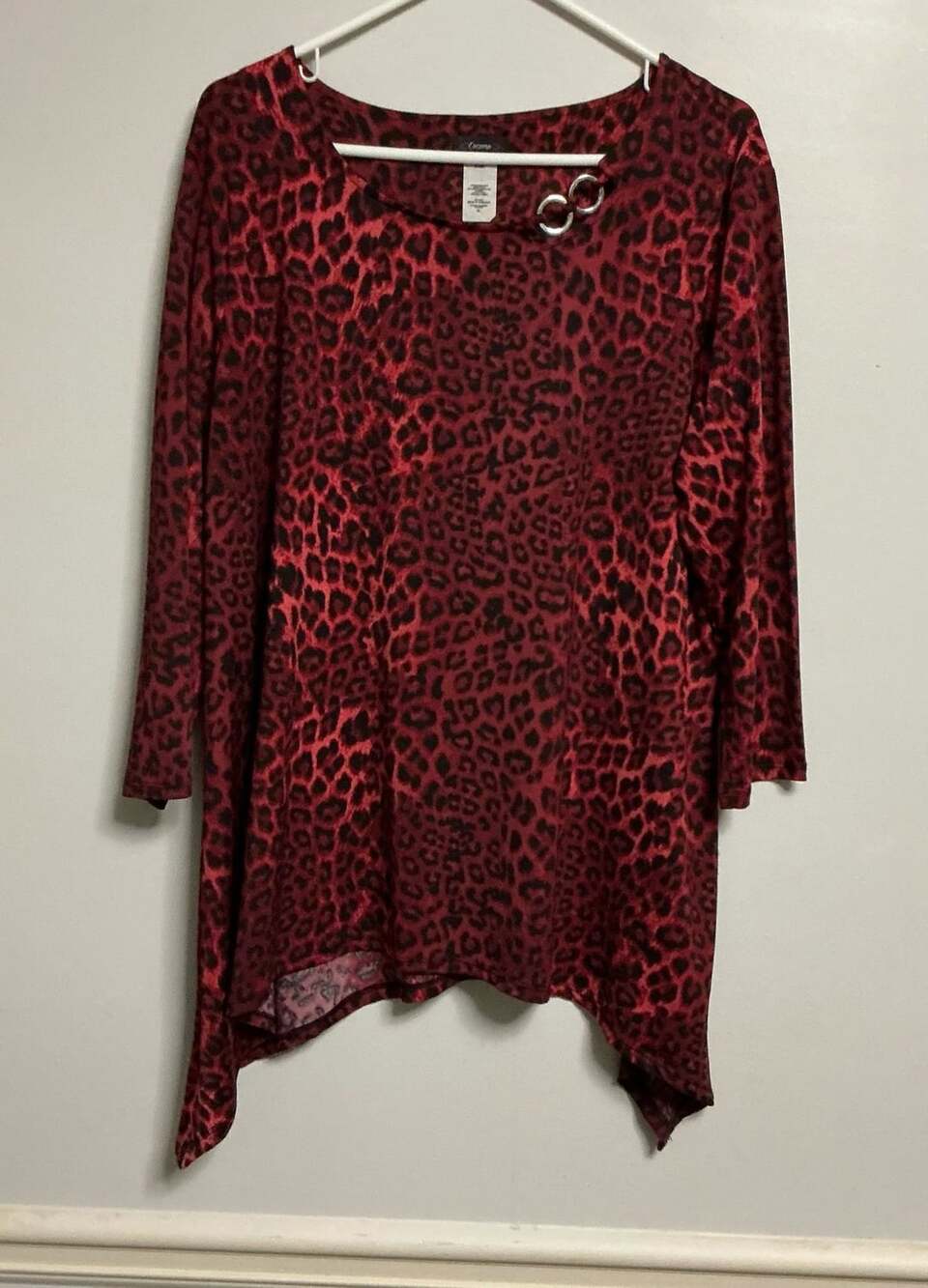 Cocomo Red Black Leopard Print Asymmetric Hem Top XL